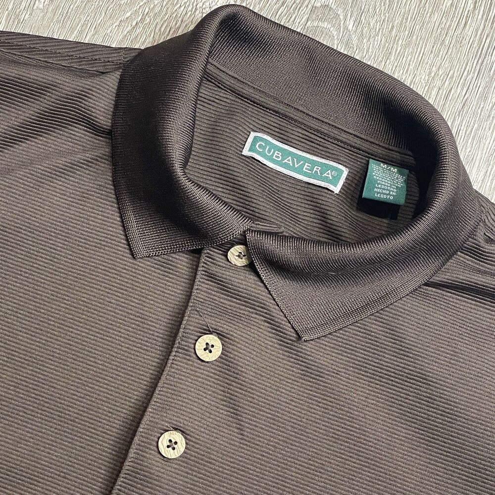 Cubavera Solid Textured Mens Polo Shirt Classic Fit Brown Size Medium
